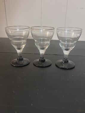 Vintage Black Stem Cordial Shot Glasses Set of 3 Clear Glass Gold Rim Unmarked